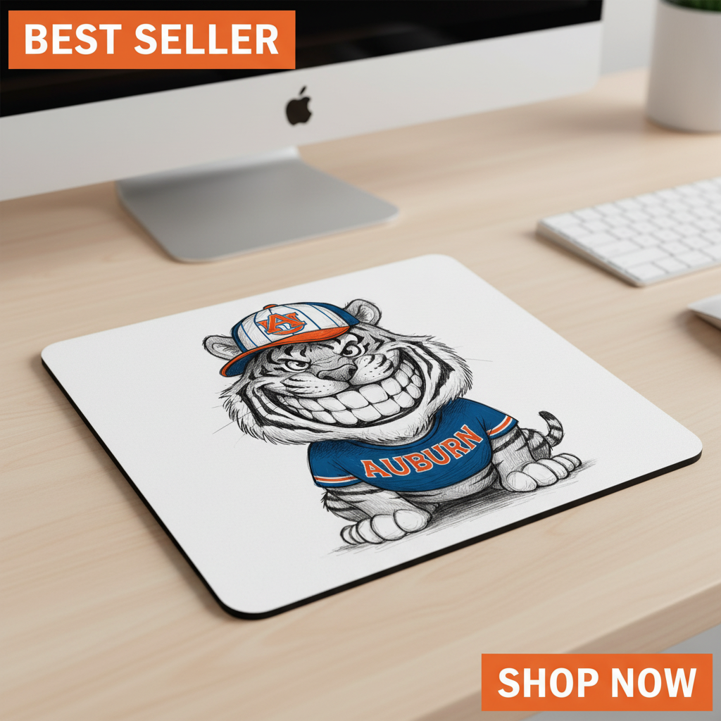 Auburn Tiger Grin Mouse Pad 9.5x8 Inch Standard Rectangular Smooth Surface