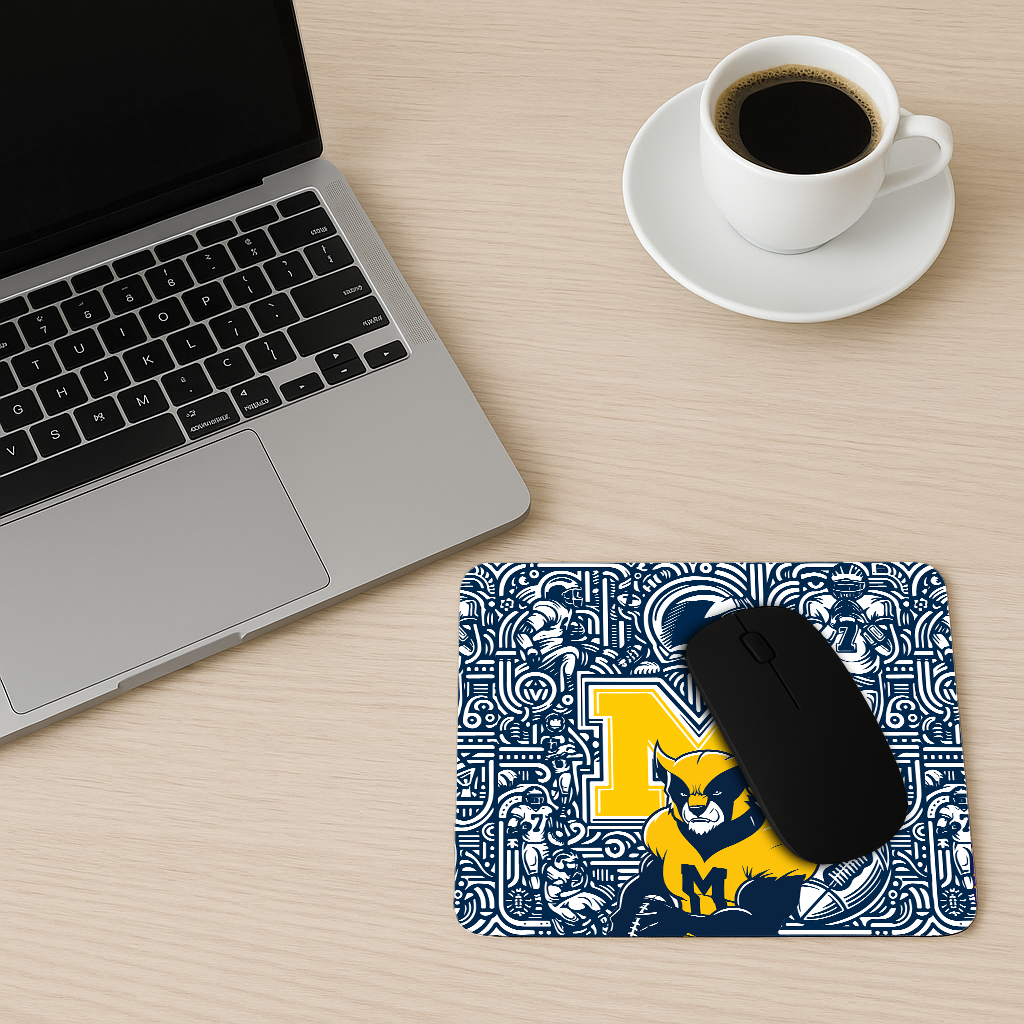 Michigan Wolverines Football Mouse Pad – 9″ x 7.5″, Non‑Slip Rubber Base, Smooth