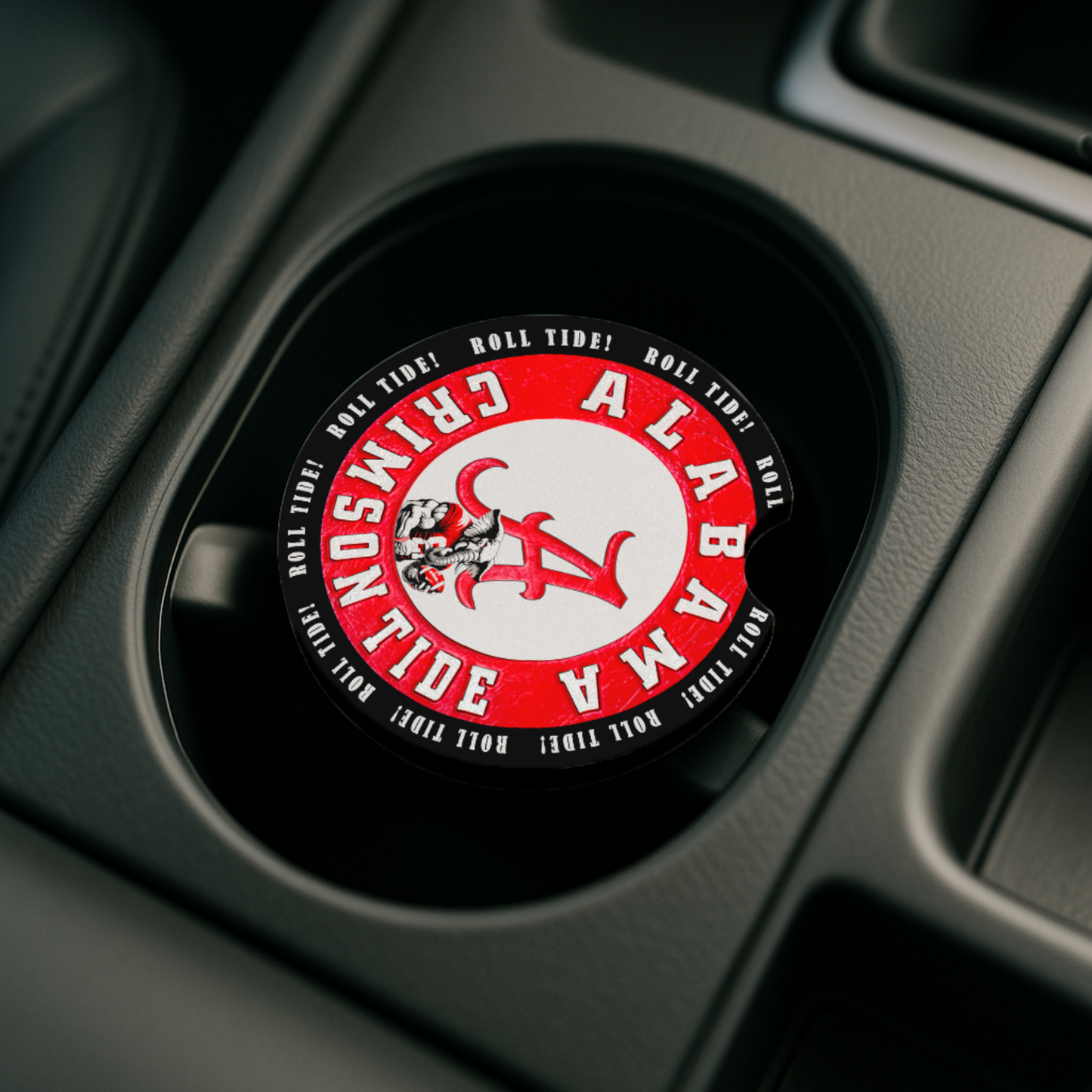 Alabama Crimson Tide Car Coasters – Set of 2 Soft Rubber Cup Inserts – Roll Tide