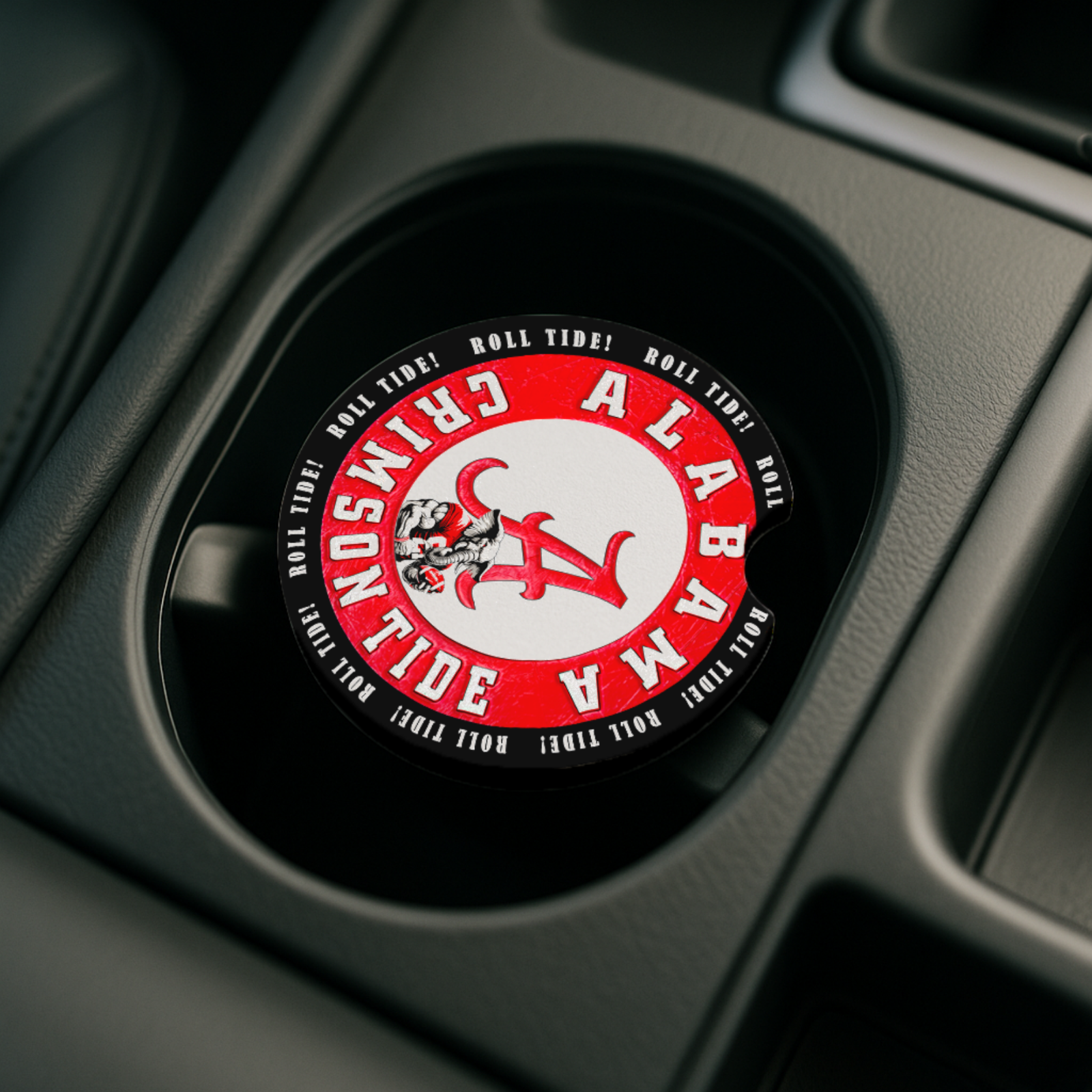 Alabama Crimson Tide Car Coasters – Set of 2 Soft Rubber Cup Inserts – Roll Tide