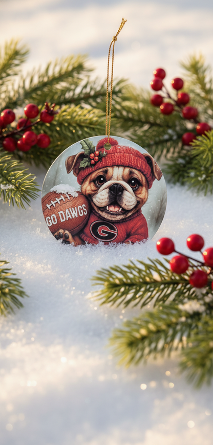 Georgia Bulldogs Christmas Ornament – 3.5" Double‑Sided Bulldog Holiday Decor