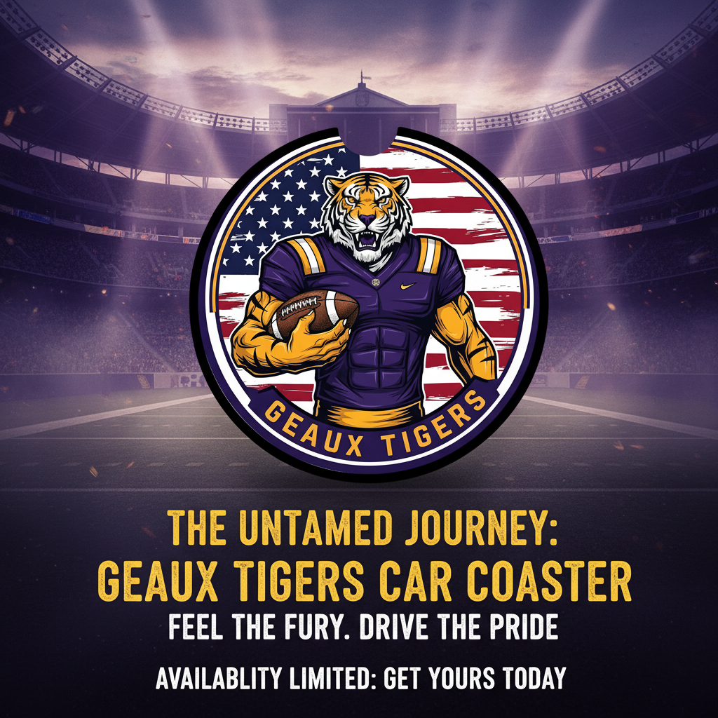 LSU Tigers | 2 Pack Football Geaux USA Flag Car Coaster Set - Cup Holder