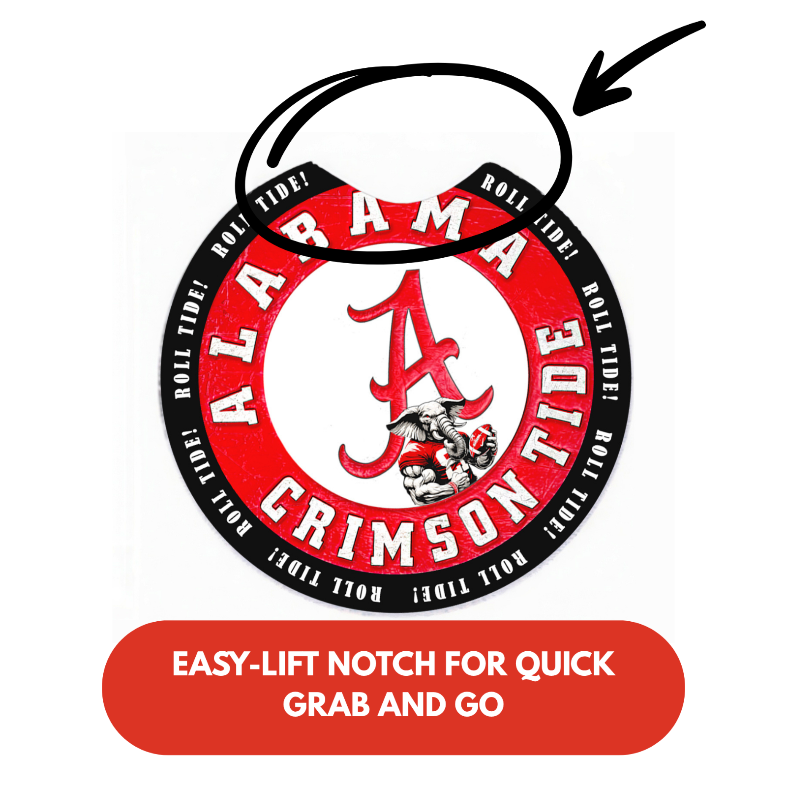 Alabama Crimson Tide Car Coasters – Set of 2 Soft Rubber Cup Inserts – Roll Tide