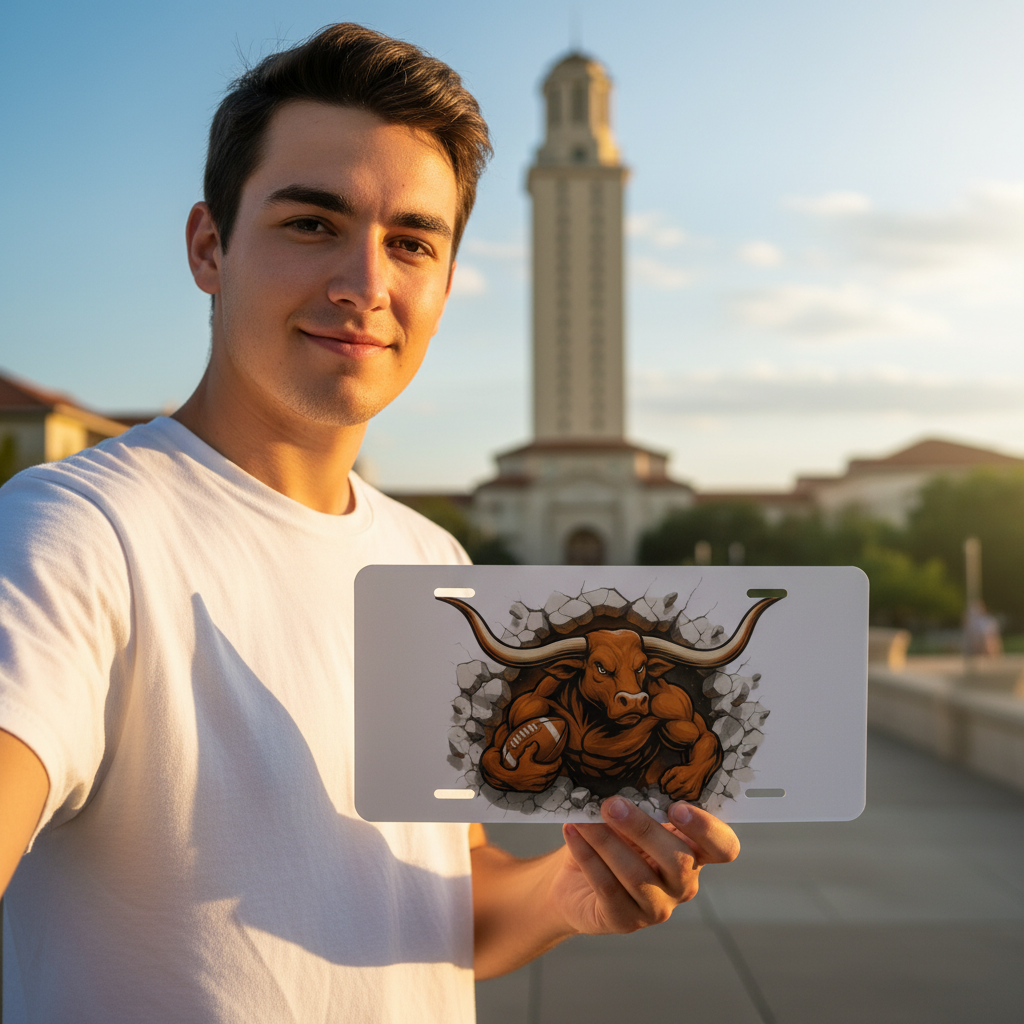 Texas Longhorns License Plate 6"x12" Car Tag | Front Plate for Hook 'em Fans