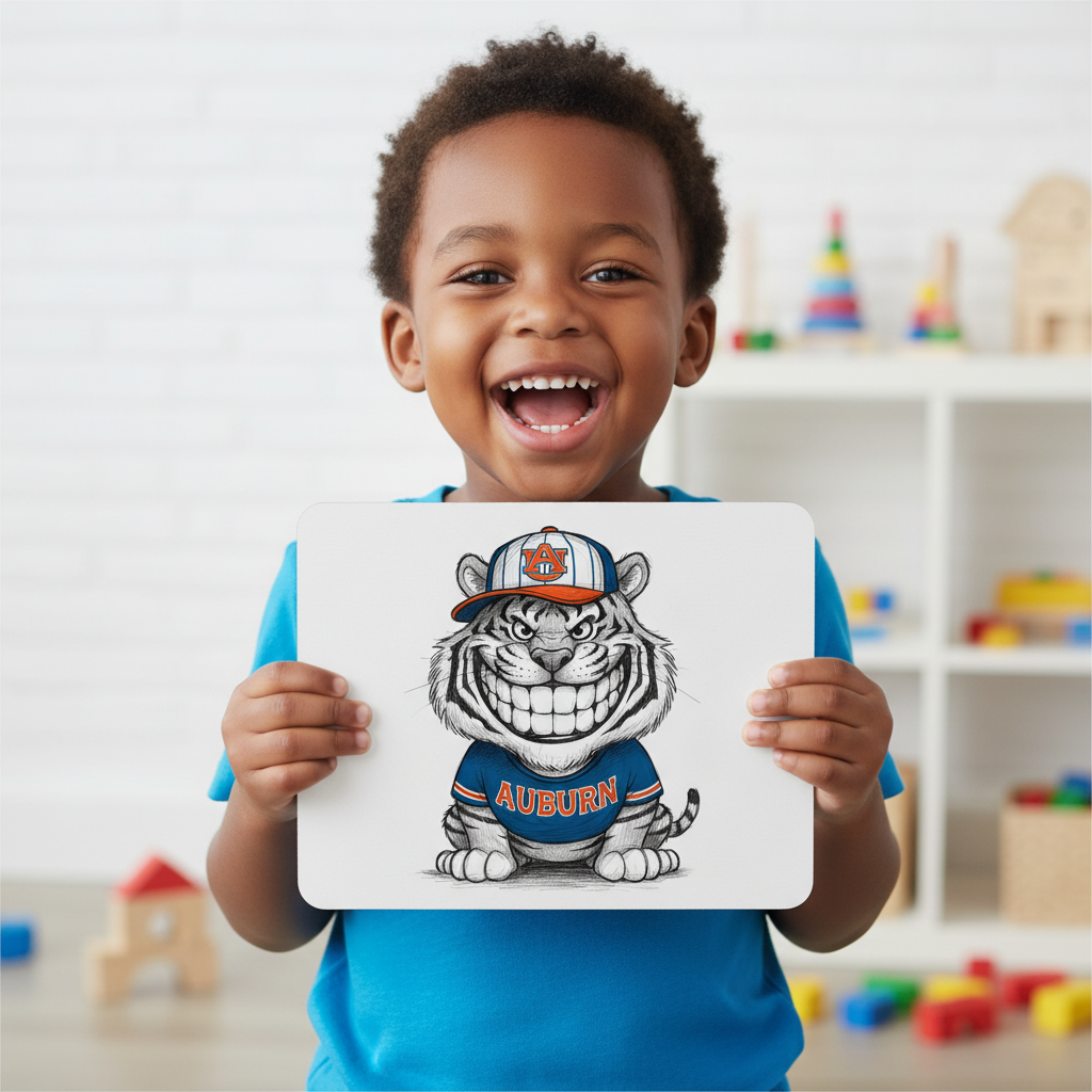 Auburn Tiger Grin Mouse Pad 9.5x8 Inch Standard Rectangular Smooth Surface