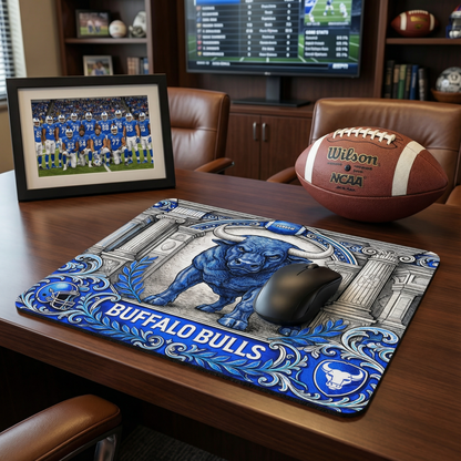 Buffalo Bulls Mousepad Engraved Style Mascot Art Non Slip Stitched Edge Desk Mat