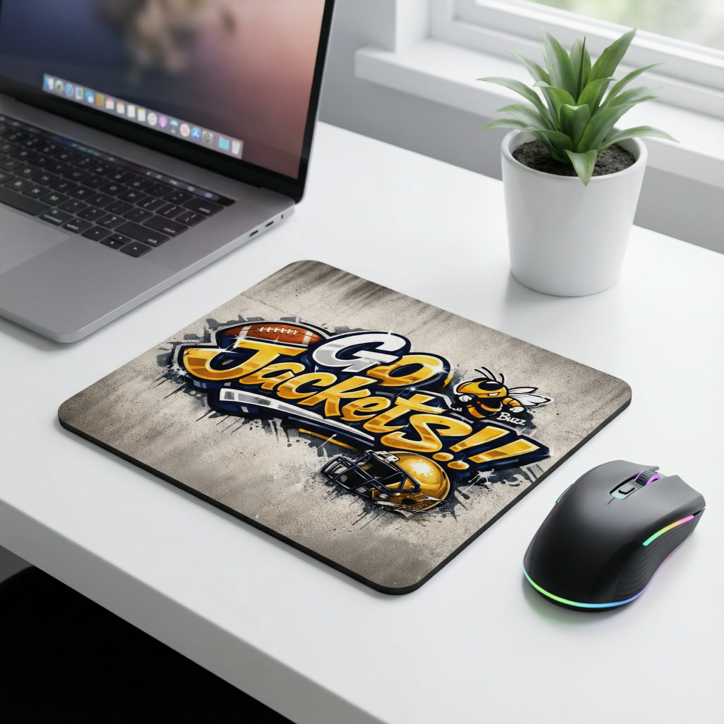 Go Jackets Graffiti Style Mousepad Football Buzz Mascot Desk Mat Fan Gear