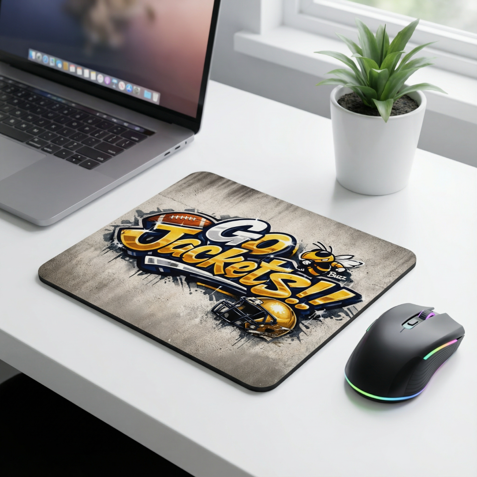 Go Jackets Graffiti Style Mousepad Football Buzz Mascot Desk Mat Fan Gear