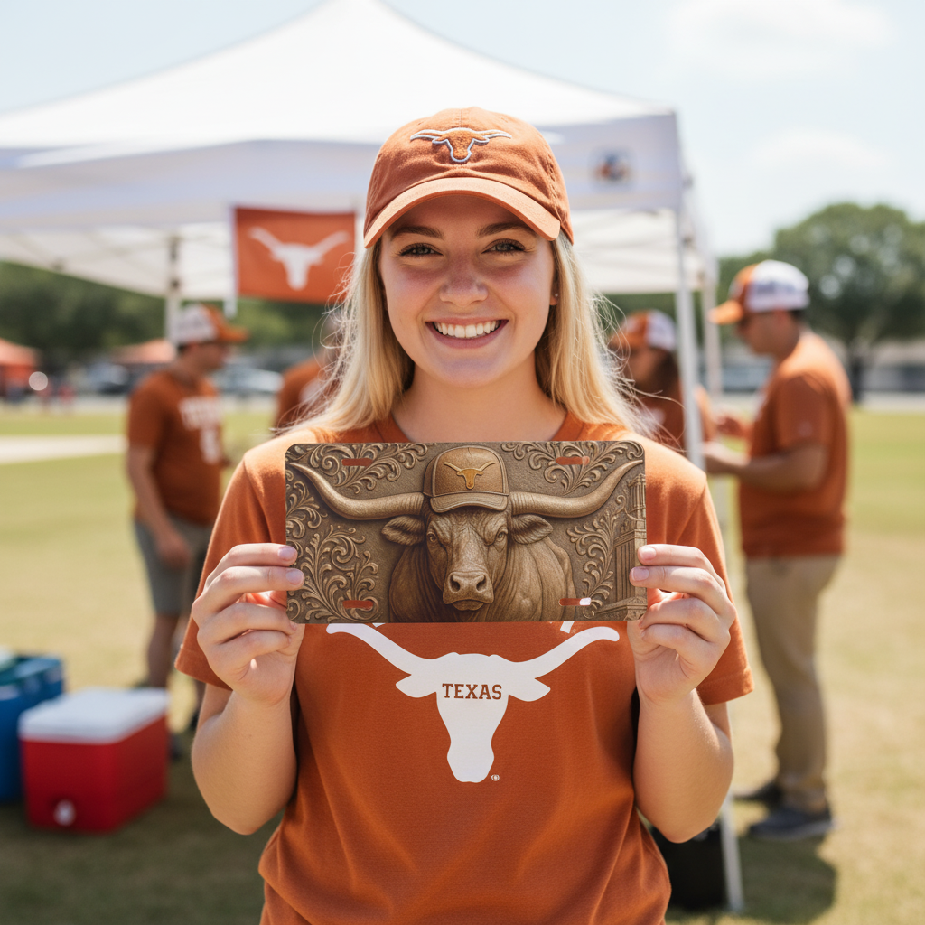 Texas Longhorns License Plate 6"x12" Car Tag | Flat Front Plate for Fans