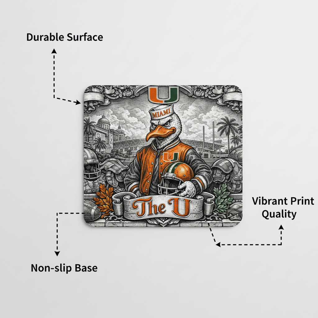 Miami Hurricane 9.5"x8" Mouse Pad Rectangle Non Slip Smooth Surface Gaming Desk