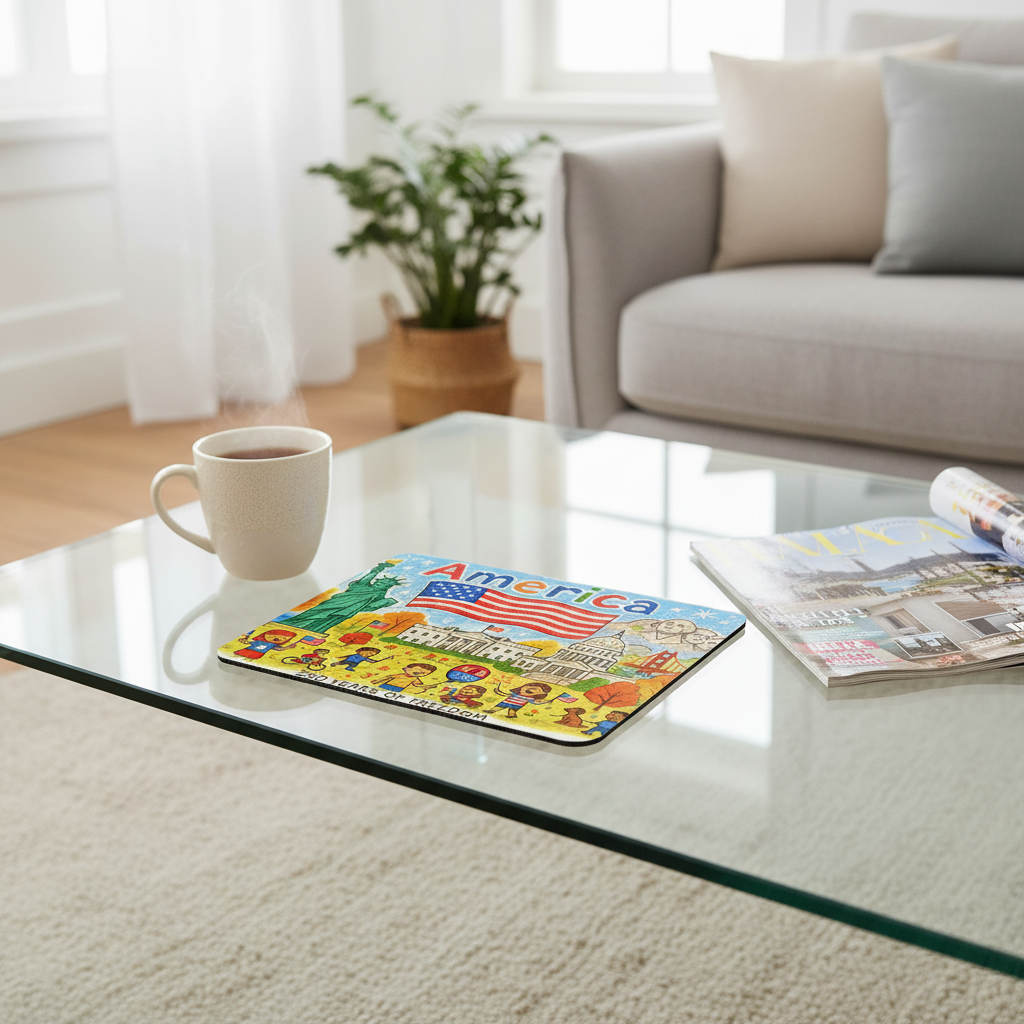 USA 250th Anniversary Crayon Art Mouse Pad Patriotic USA Flag Desk Mat