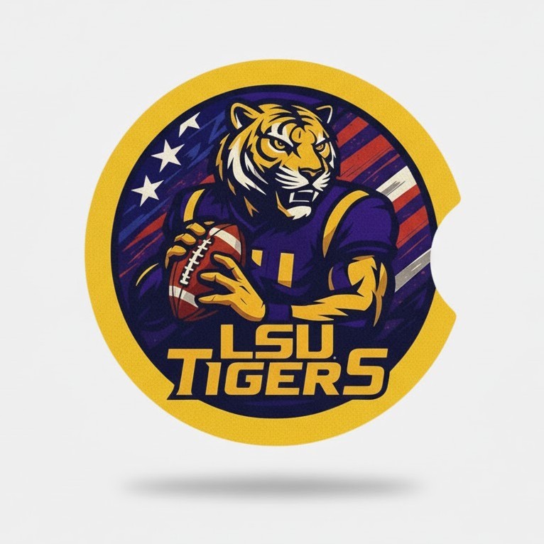 LSU Tigers Car Coasters 2-Pack | Car Cup Holder Inserts Geaux | Waterproof