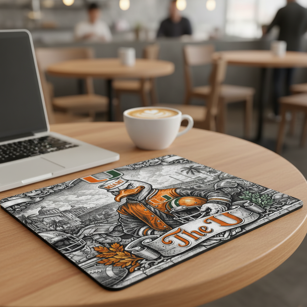 Miami Hurricane 9.5"x8" Mouse Pad Rectangle Non Slip Smooth Surface Gaming Desk