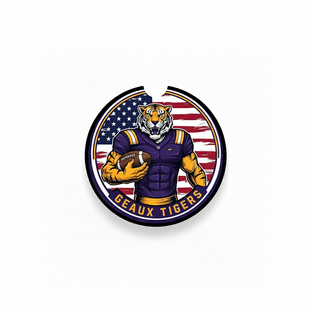 LSU Tigers | 2 Pack Football Geaux USA Flag Car Coaster Set - Cup Holder