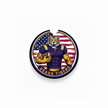 LSU Tigers | 2 Pack Football Geaux USA Flag Car Coaster Set - Cup Holder