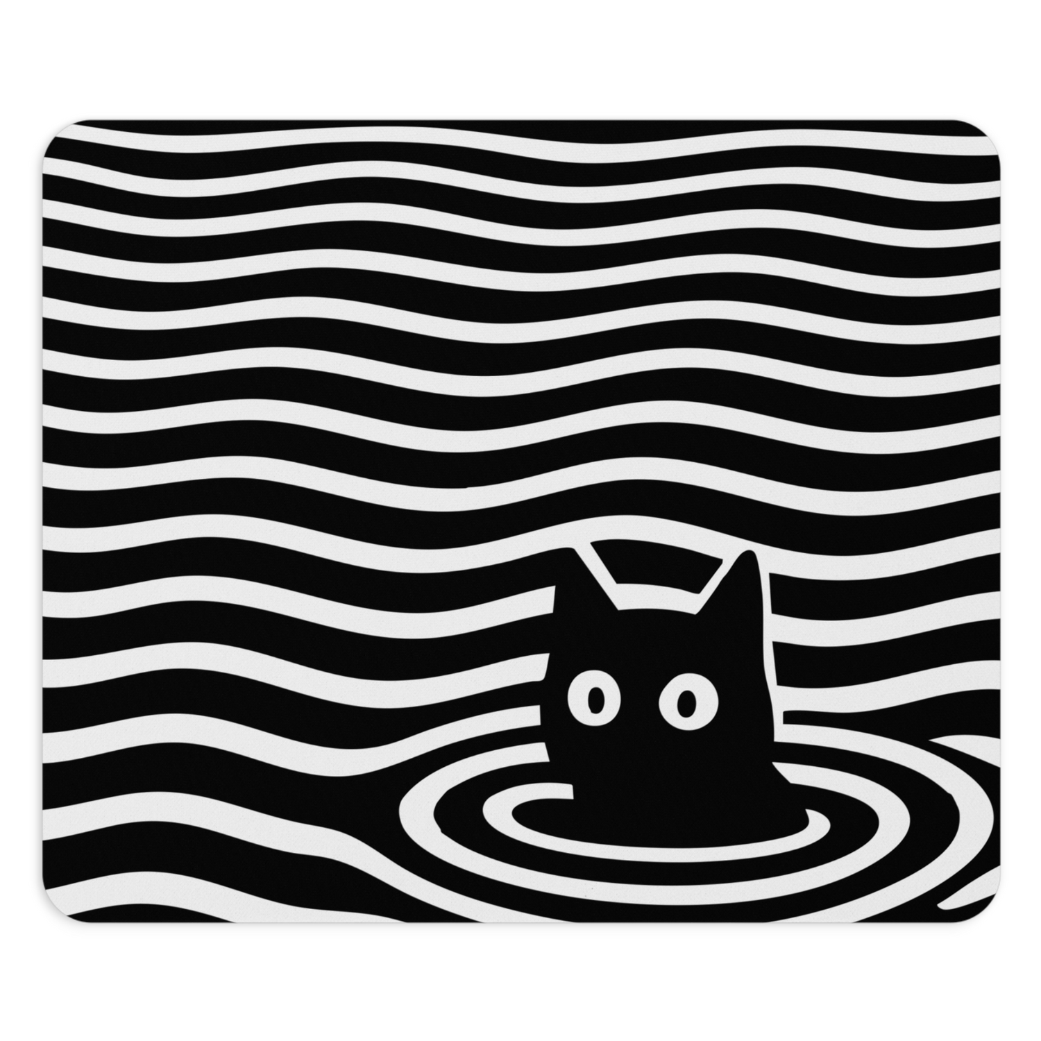 Optical Illusion Cat Mouse Pad - Black & White Wave Design for Desk 9.5"x8" - Beyond Lines