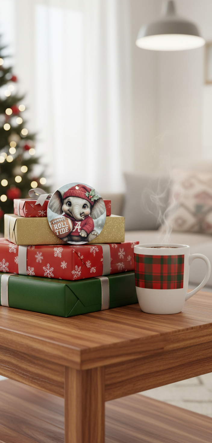 Alabama Crimson Tide Christmas Ornament – 3.5" Double-Sided Elephant Fan Decor