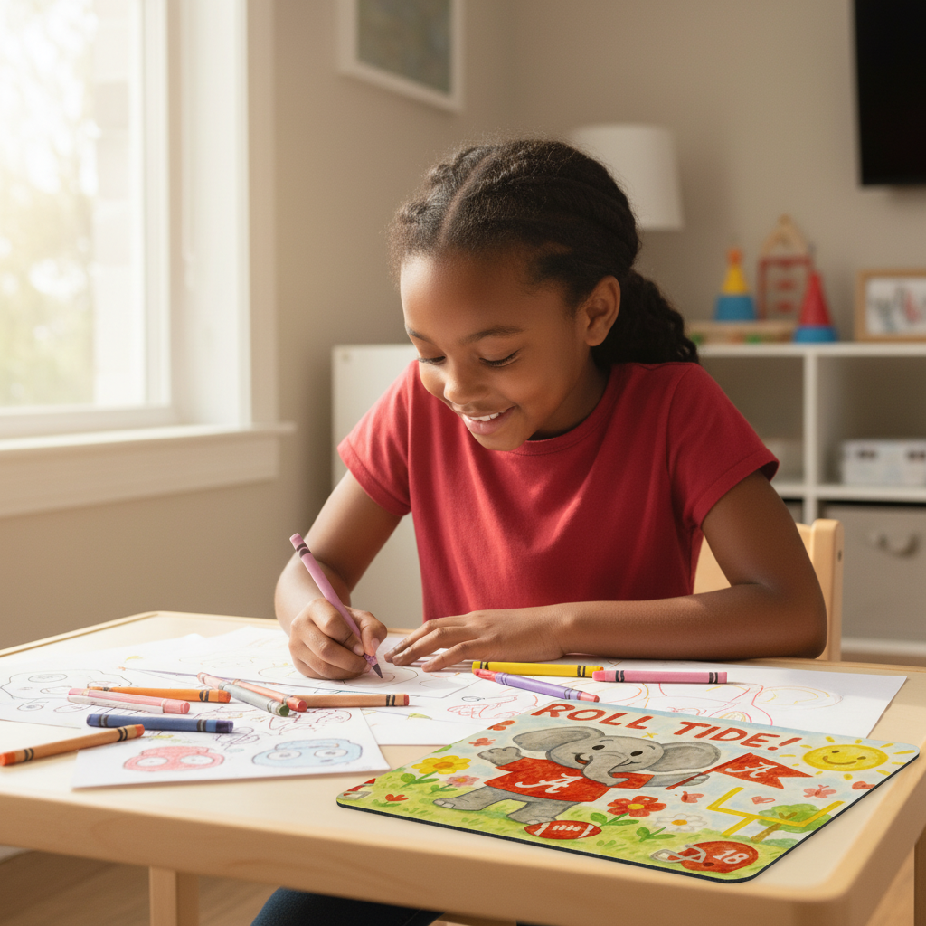 Cute Elephant Roll Tide Mouse Pad for Kids | Fun Bama Desk Accessory | 9.5" x 8"