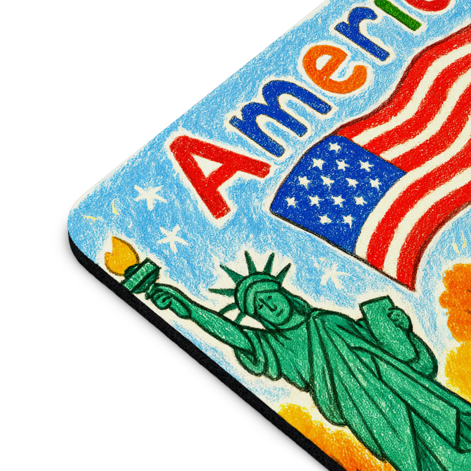 USA 250th Anniversary Crayon Art Mouse Pad Patriotic USA Flag Desk Mat