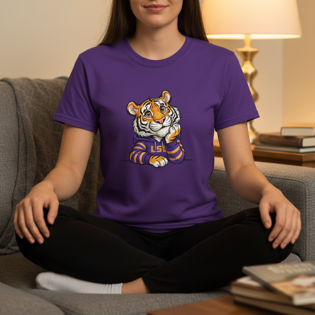Purple Unisex T-Shirt with Cute Cartoon Tiger – Bold Fan Style