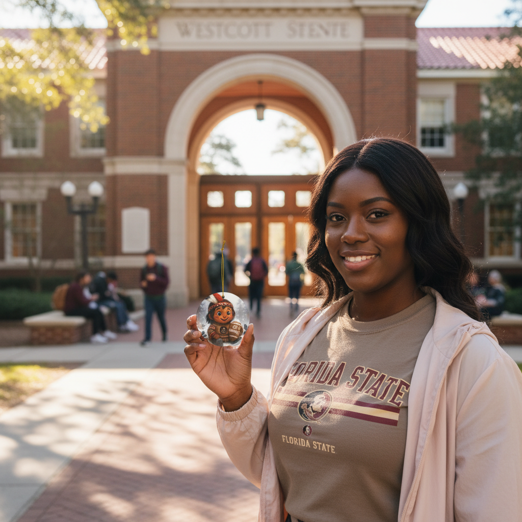 3.5" Round Aluminum Football Fan Ornament - Warrior Spirit College Decor Gift