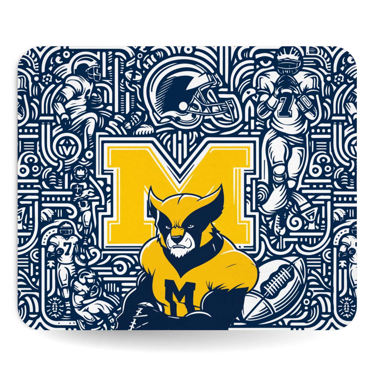 Michigan Wolverines Football Mouse Pad – 9″ x 7.5″, Non‑Slip Rubber Base, Smooth