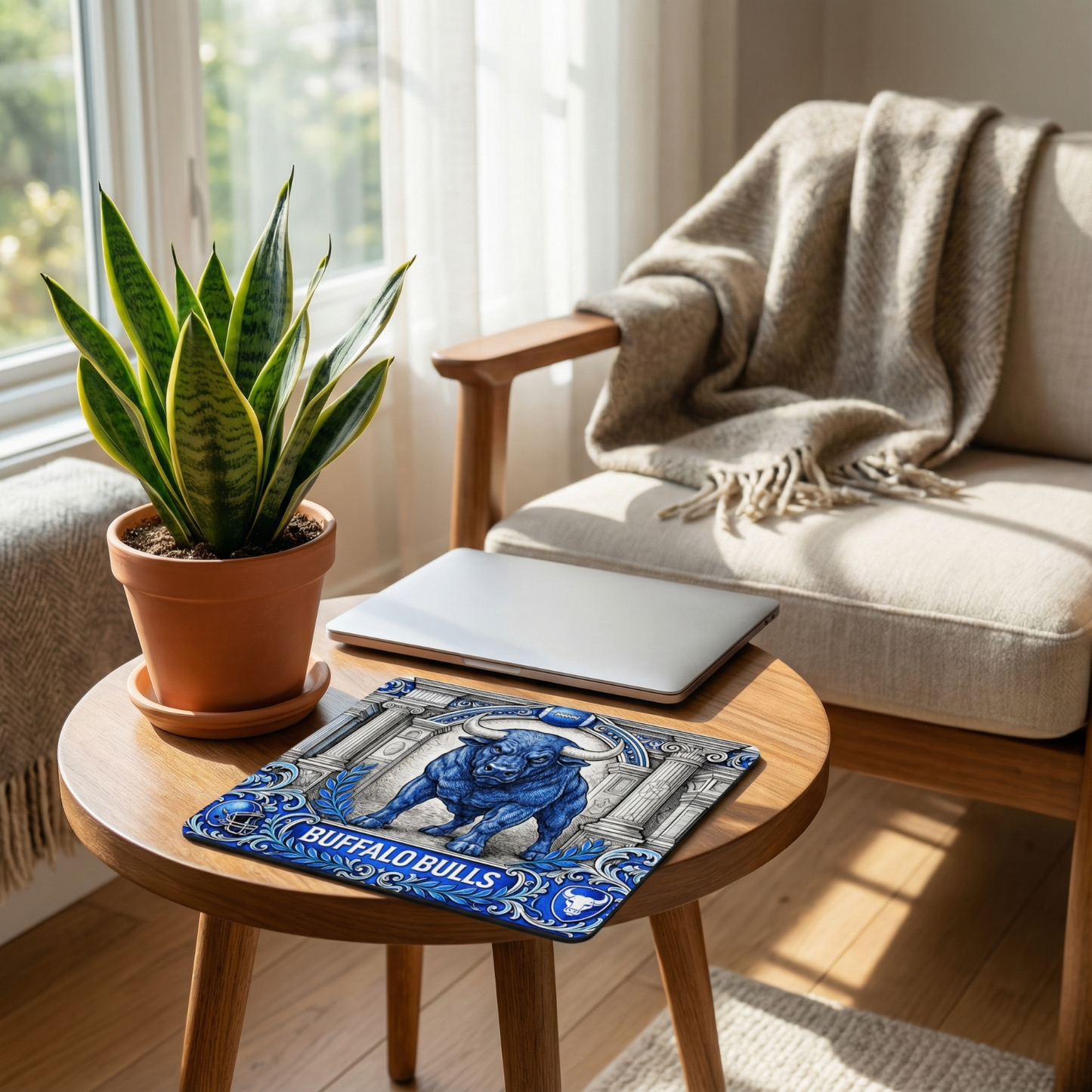 Buffalo Bulls Mousepad Engraved Style Mascot Art Non Slip Stitched Edge Desk Mat