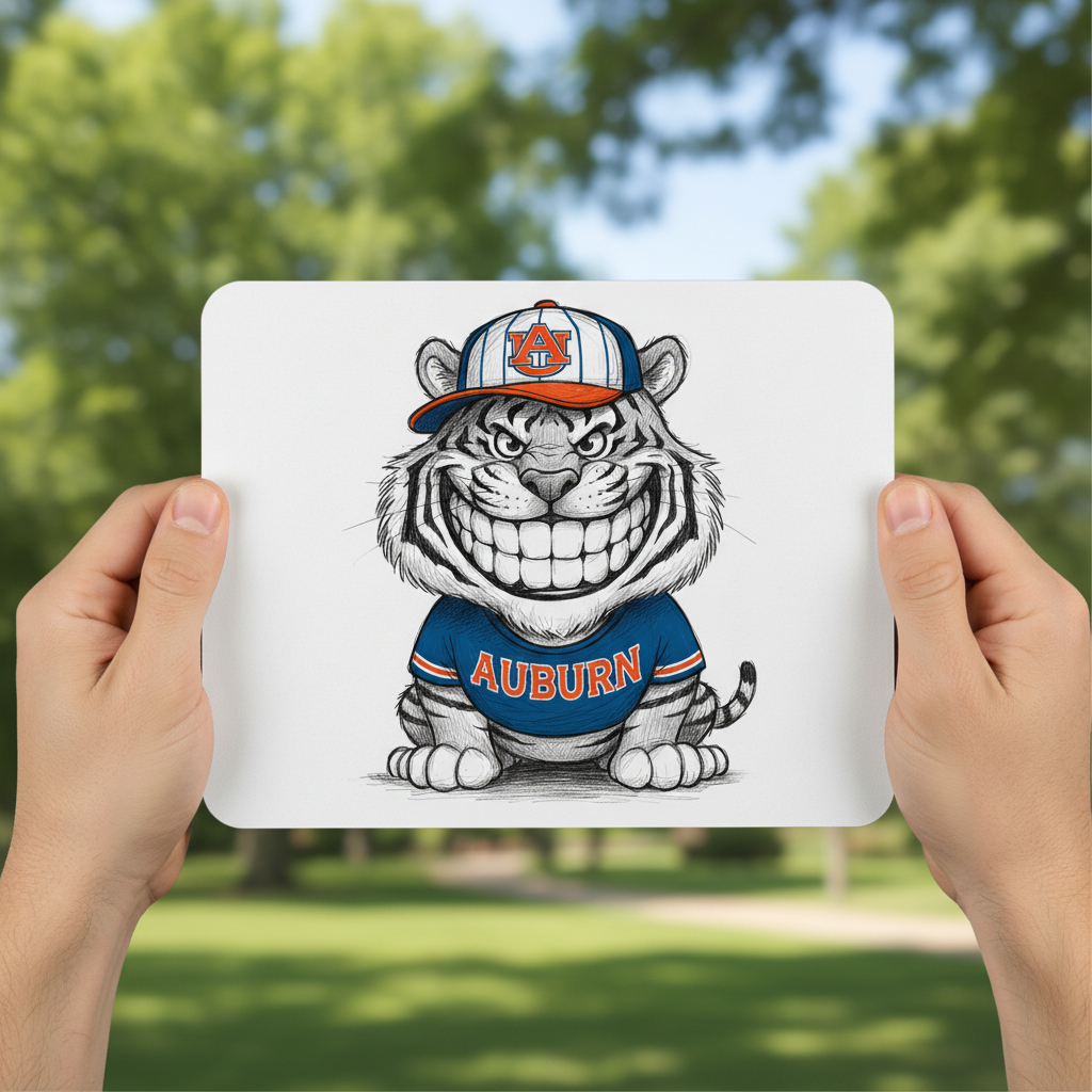 Auburn Tiger Grin Mouse Pad 9.5x8 Inch Standard Rectangular Smooth Surface