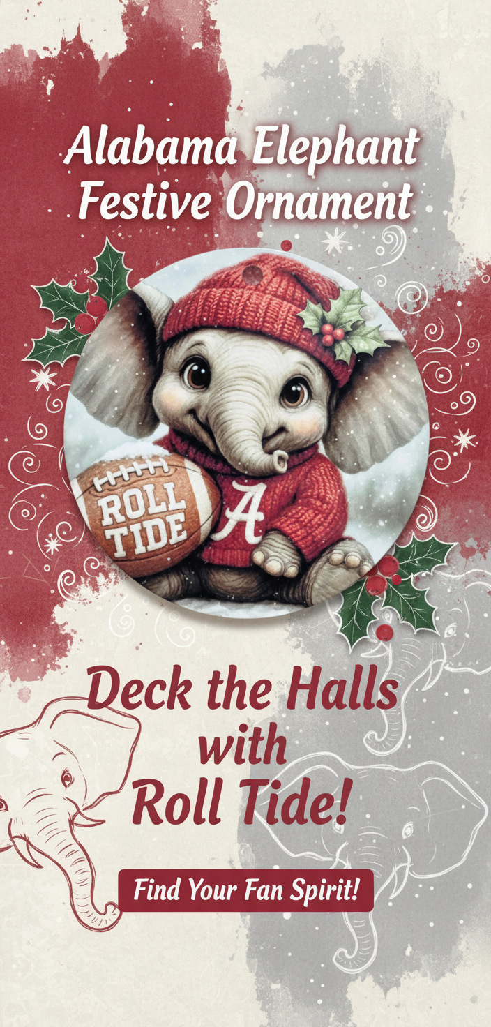 Alabama Crimson Tide Christmas Ornament – 3.5" Double-Sided Elephant Fan Decor
