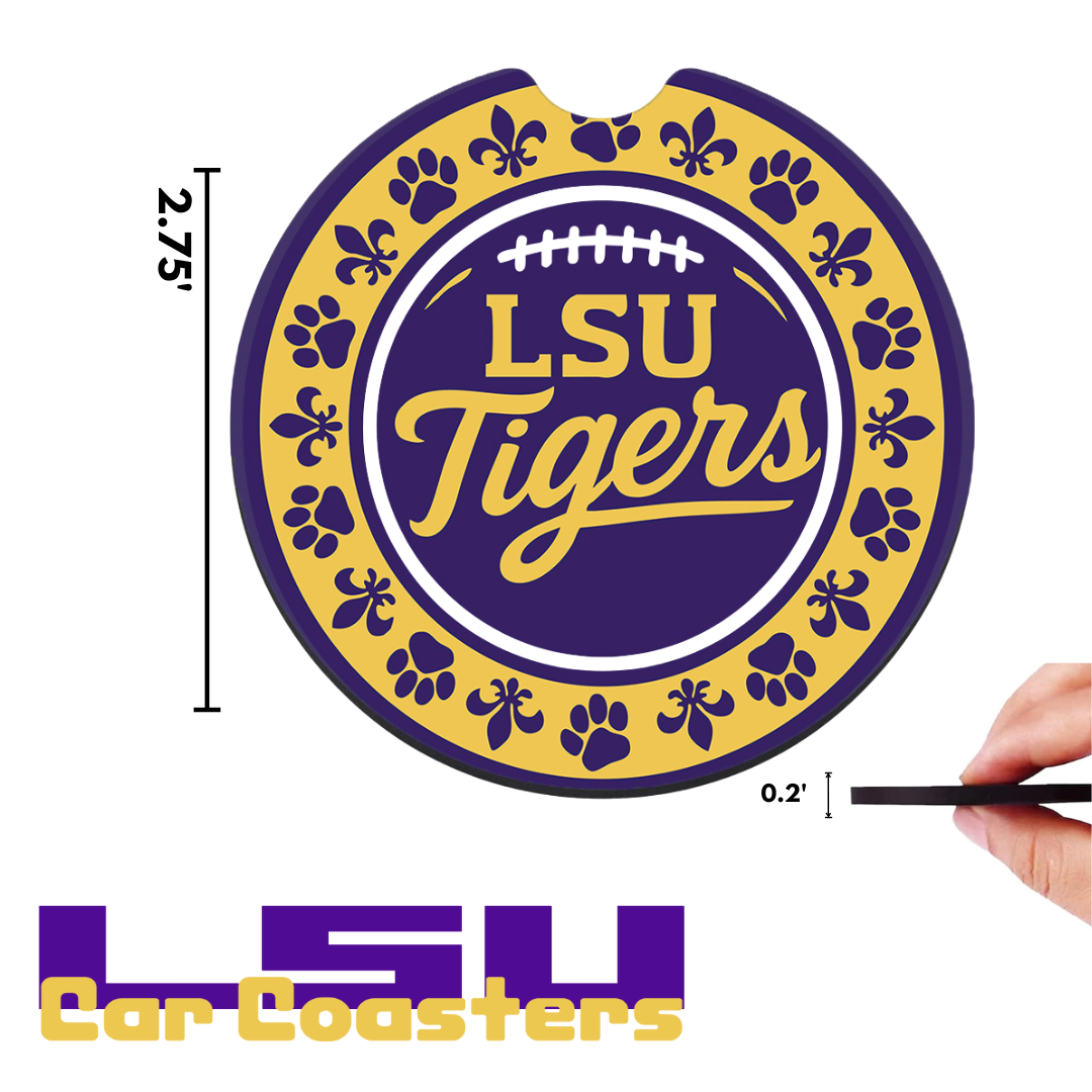 LSU Tigers Car Cup Holder Coasters – 2-Pack Soft Rubber Inserts for Auto or SUV
