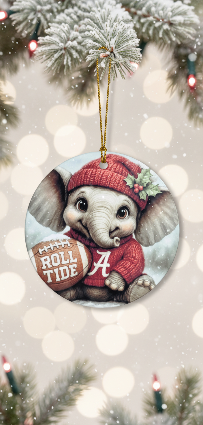 Alabama Crimson Tide Christmas Ornament – 3.5" Double-Sided Elephant Fan Decor