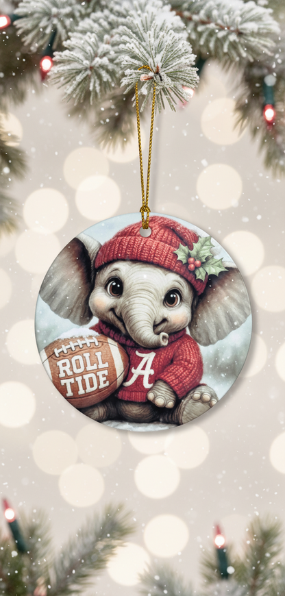 Alabama Crimson Tide Christmas Ornament – 3.5" Double-Sided Elephant Fan Decor