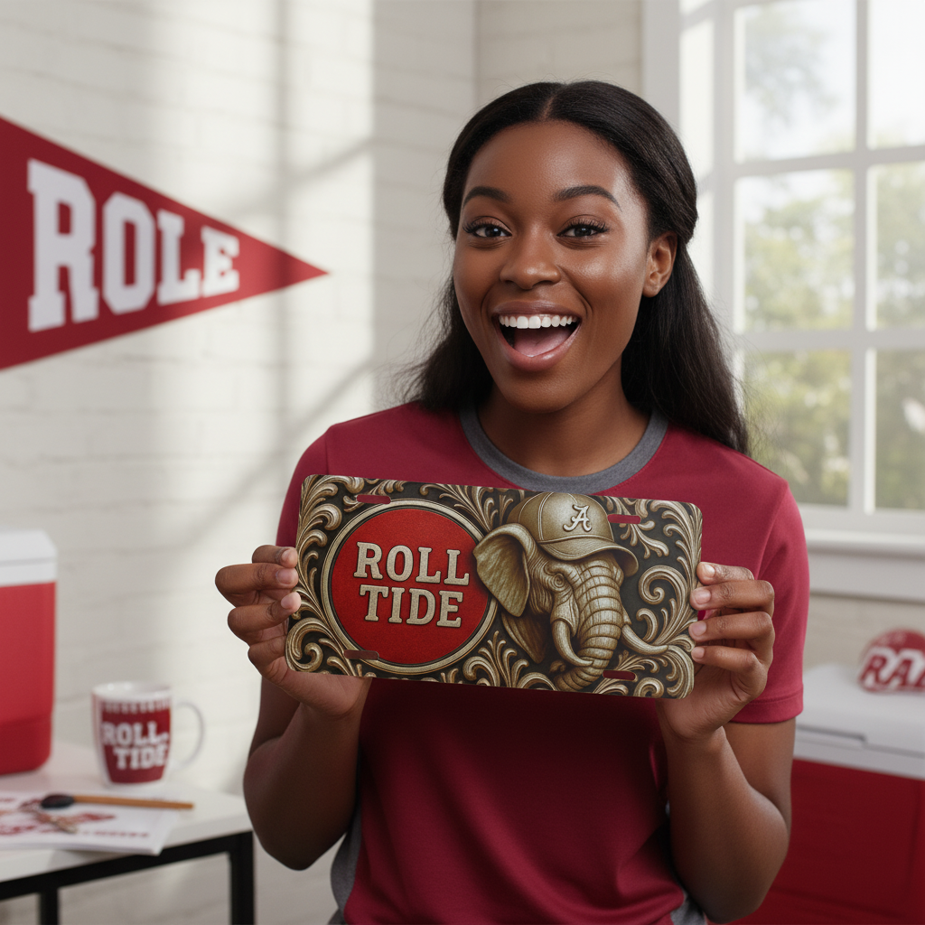 Alabama Roll Tide Fan License Plate 6"x12" Car Tag | BAMA Nation | Not 3D | Flat