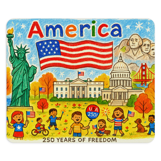 USA 250th Anniversary Crayon Art Mouse Pad Patriotic USA Flag Desk Mat