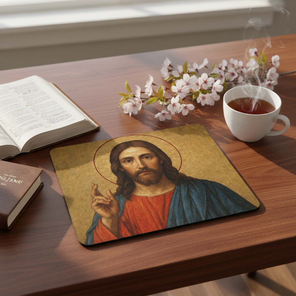 Jesus Christ Icon Art – Divine Inspiration Desk Accessory Gift - Mouse Pad 9.5x8 - Beyond Lines