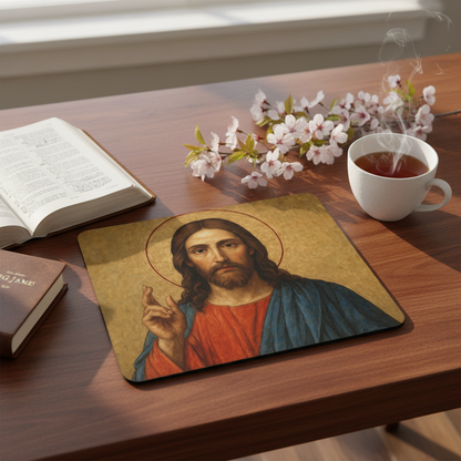 Jesus Christ Icon Art – Divine Inspiration Desk Accessory Gift - Mouse Pad 9.5x8
