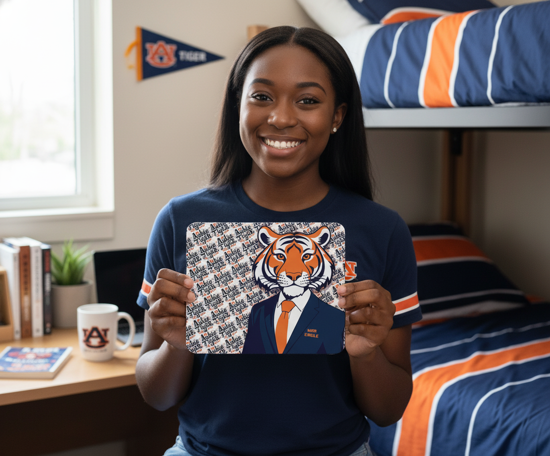 Auburn Tiger Mouse Pad 9x7.5" – Southern Fan Desk Mat, Non-Slip & Waterproof Gif