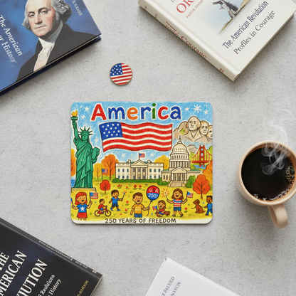 USA 250th Anniversary Crayon Art Mouse Pad Patriotic USA Flag Desk Mat