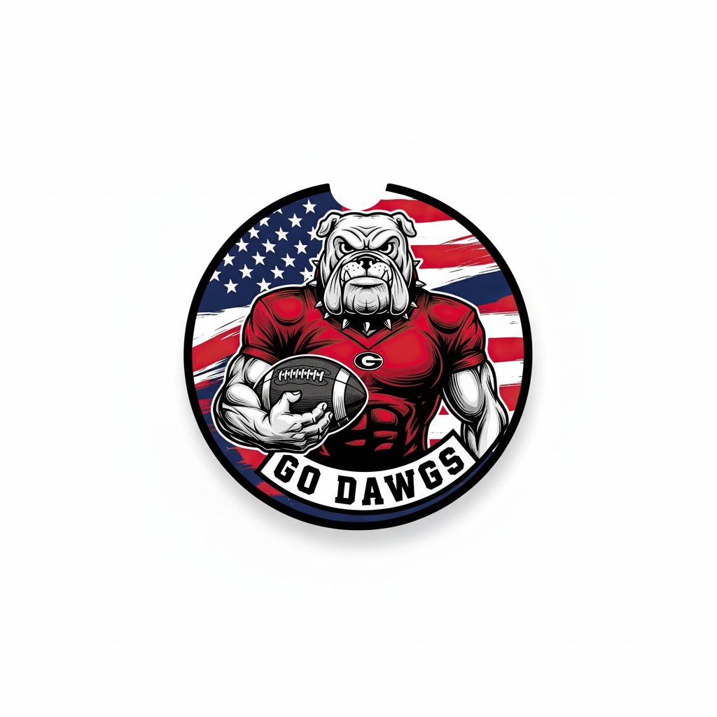 Go Dawgs Car Coasters 2-Pack • 2.75" Bulldog Football Flag Cup Holder Inserts