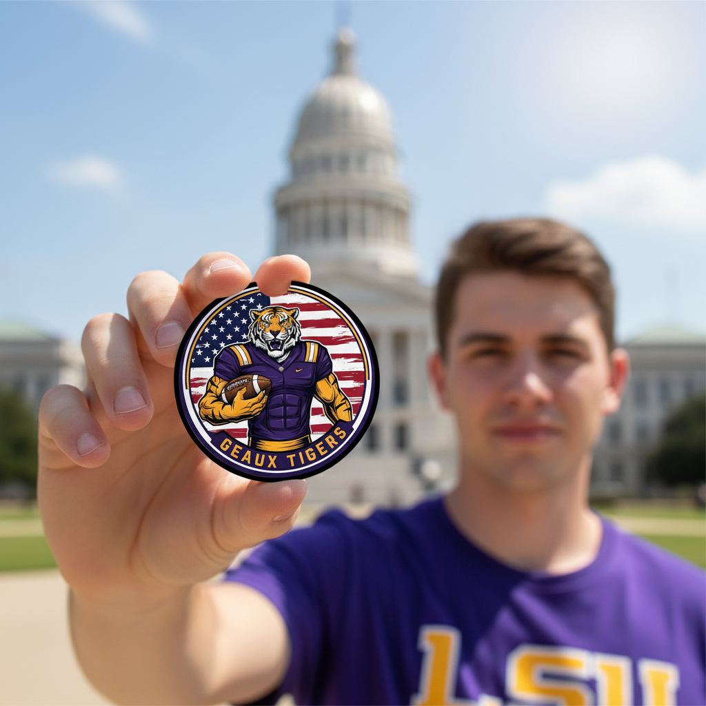 LSU Tigers | 2 Pack Football Geaux USA Flag Car Coaster Set - Cup Holder