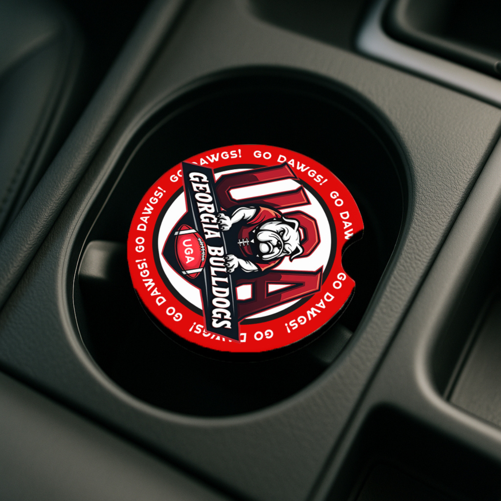Georgia Bulldogs Auto Coasters – Flexible Rubber Drink Inserts – Go Dawgs Access