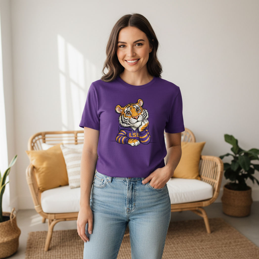 Purple Unisex T-Shirt with Cute Cartoon Tiger – Bold Fan Style - Beyond Lines