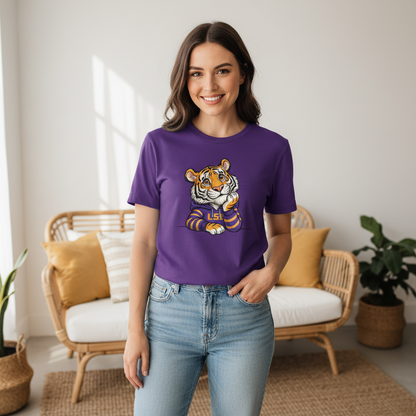 Purple Unisex T-Shirt with Cute Cartoon Tiger – Bold Fan Style