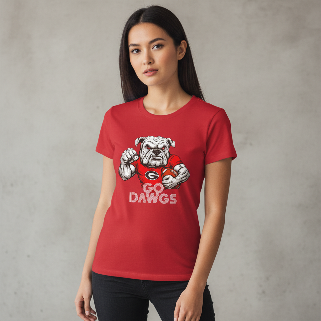 Go Dawgs Bulldog Football Tee Mens Red Classic Fit T-Shirt