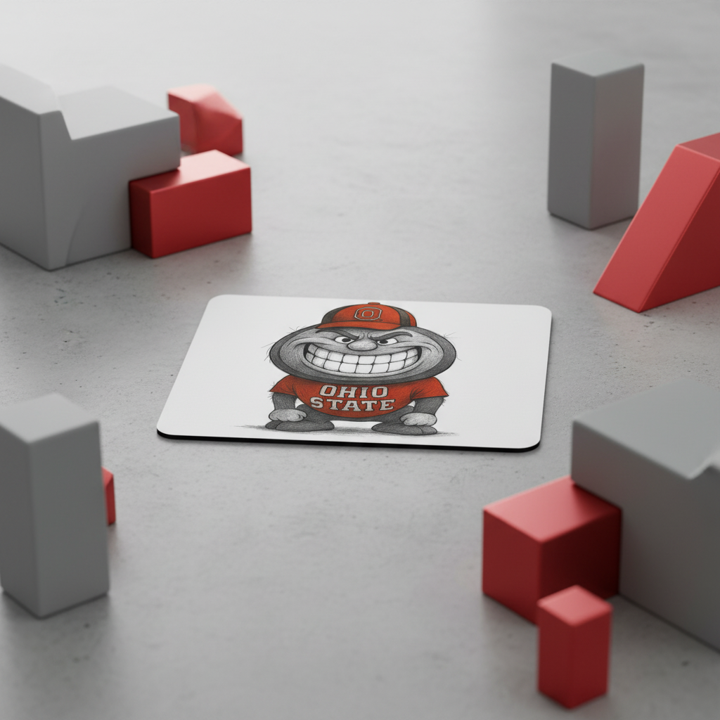 Ohio State Buckeyes Mouse Pad 9.5"x8" | Scarlet & Gray Grin Design Desk Mat