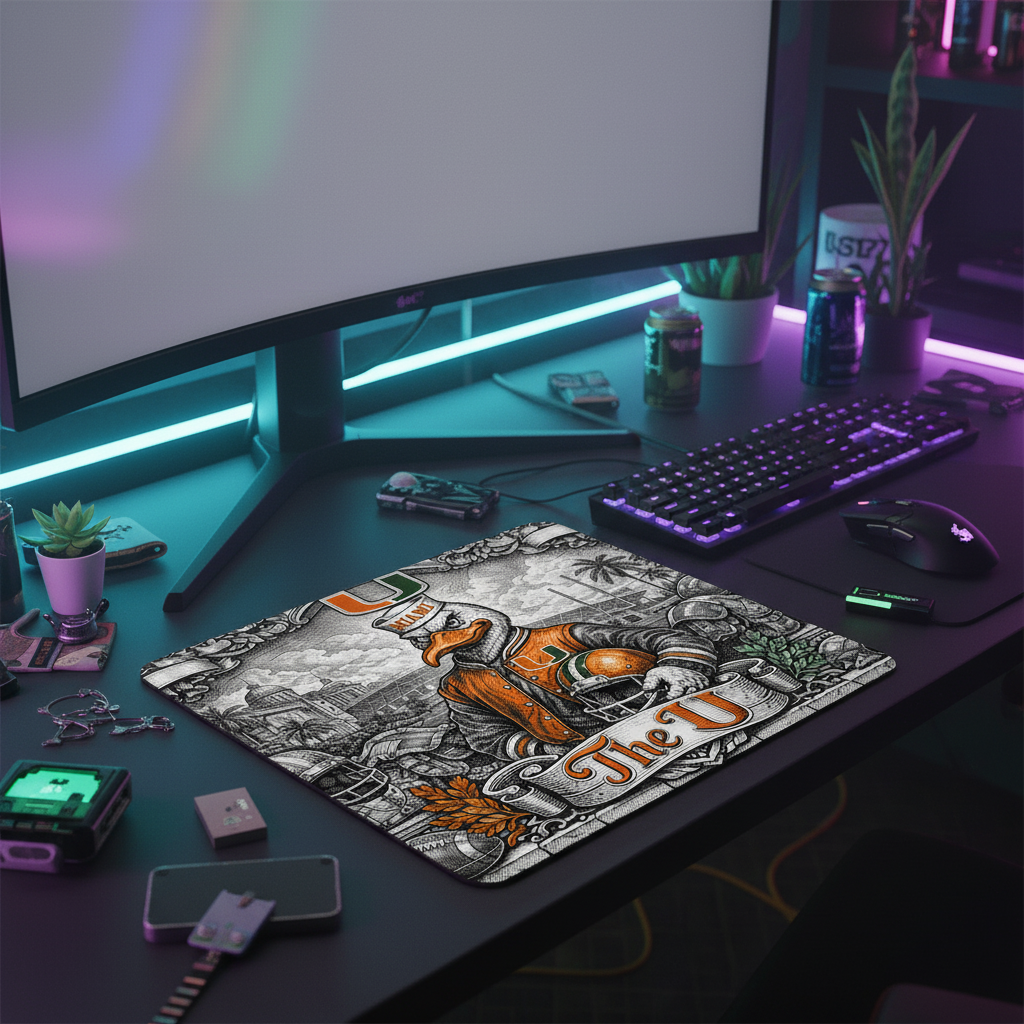 Miami Hurricane 9.5"x8" Mouse Pad Rectangle Non Slip Smooth Surface Gaming Desk