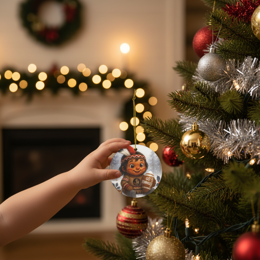 3.5" Round Aluminum Football Fan Ornament - Warrior Spirit College Decor Gift