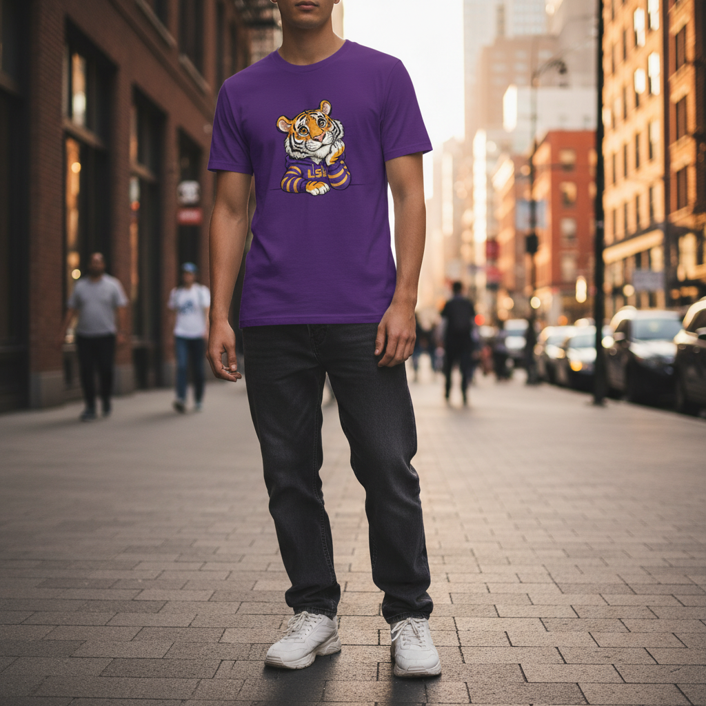 Purple Unisex T-Shirt with Cute Cartoon Tiger – Bold Fan Style