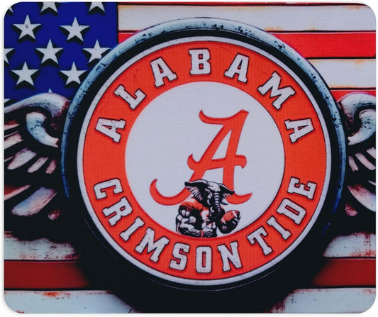 Alabama Crimson Tide Mouse Pad 9.5x7.8" – Non-Slip Football Desk Mat, USA Flag