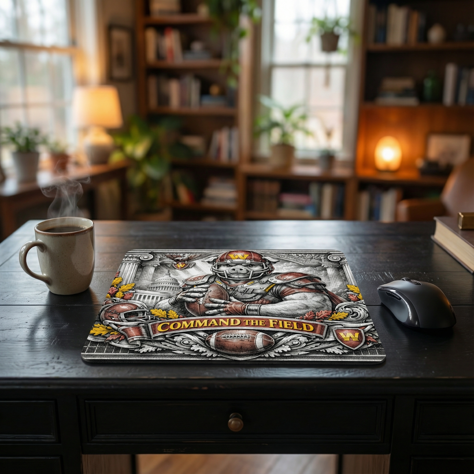 Washington Football Hog Mousepad - Command The Field Vintage Engraving Style Art